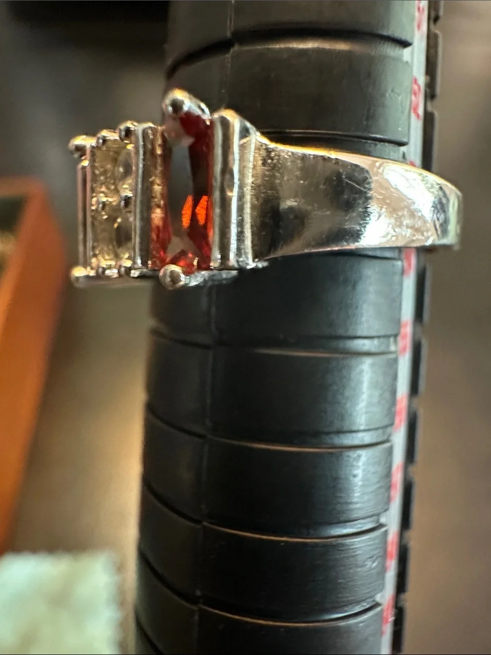 Sterling Silver Garnet and Cubic Zirconia Statement Ring - Red- Size 7